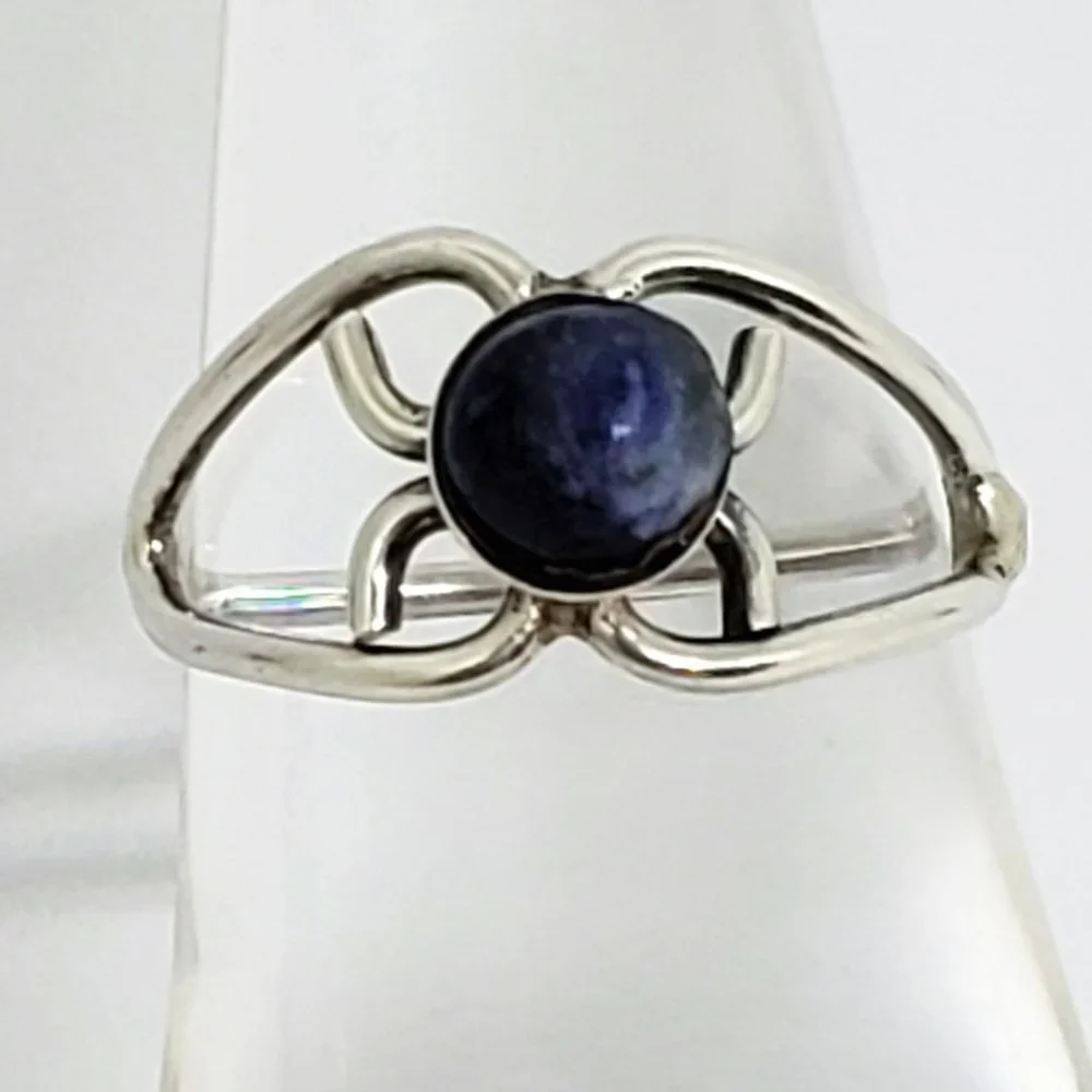 Stunning Dainty Open Scroll Work Deep Blue Round Stone in Sterling Silver Ring